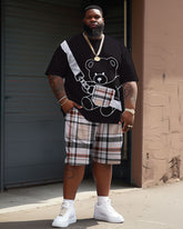 Street Casual Bear Plaid Print Men's Big and Tall Set